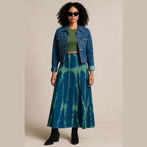 Tryst Tie-Dye Maxi Skirt - Blue/Green Sz M made in USA